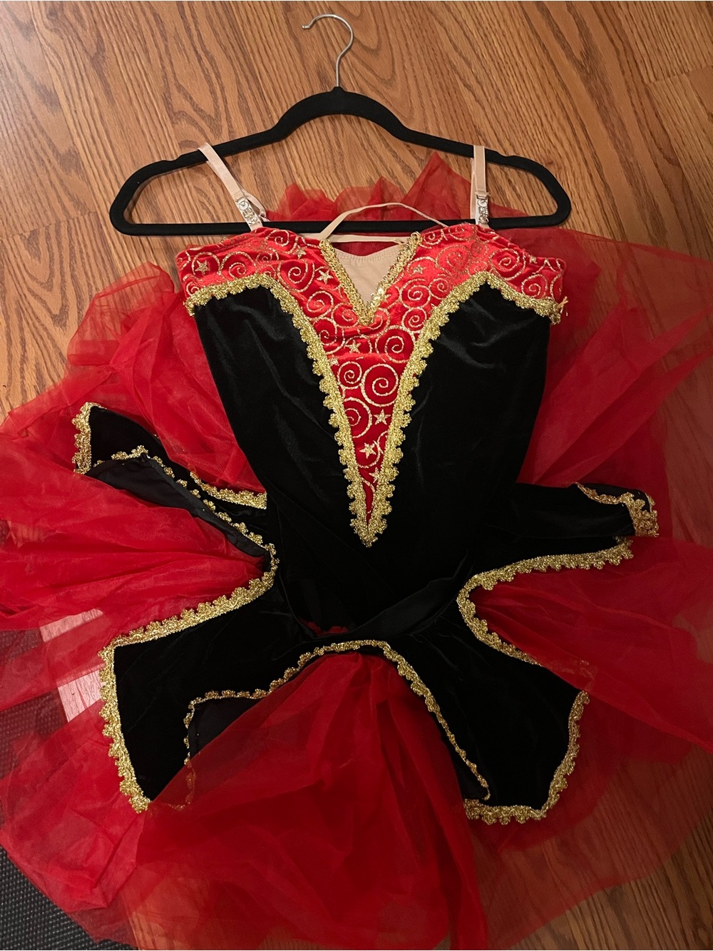 Red & Black Ballet Tutu Costume with Gold Trim